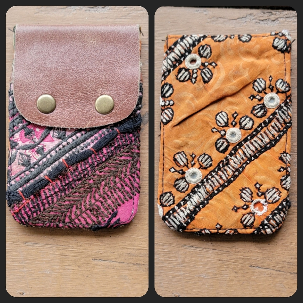 🍳🧠 Free People Boho Embroidered Repurposed vtg banjara hippie Wallet card case
